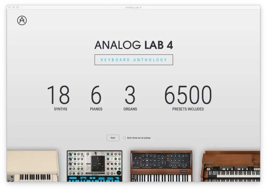 best way to record keyboard at home - arturia analog lab welcome screen