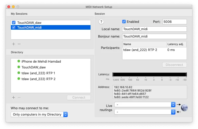 how to control logic pro with android - midi network setup 2