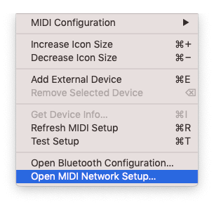 hwo to control logic pro with android - open midi network setup