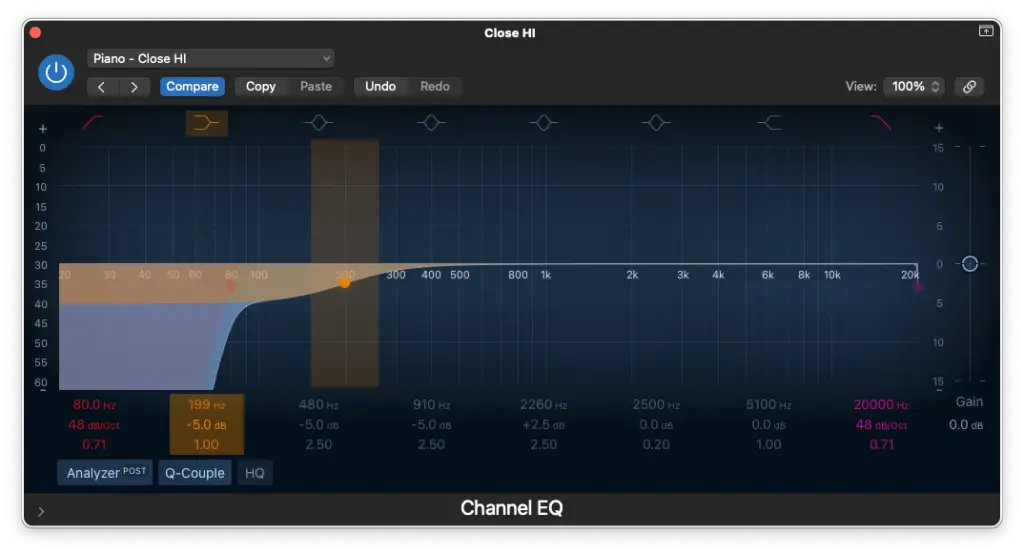 advanced piano eq step 9 - Decibel Peak