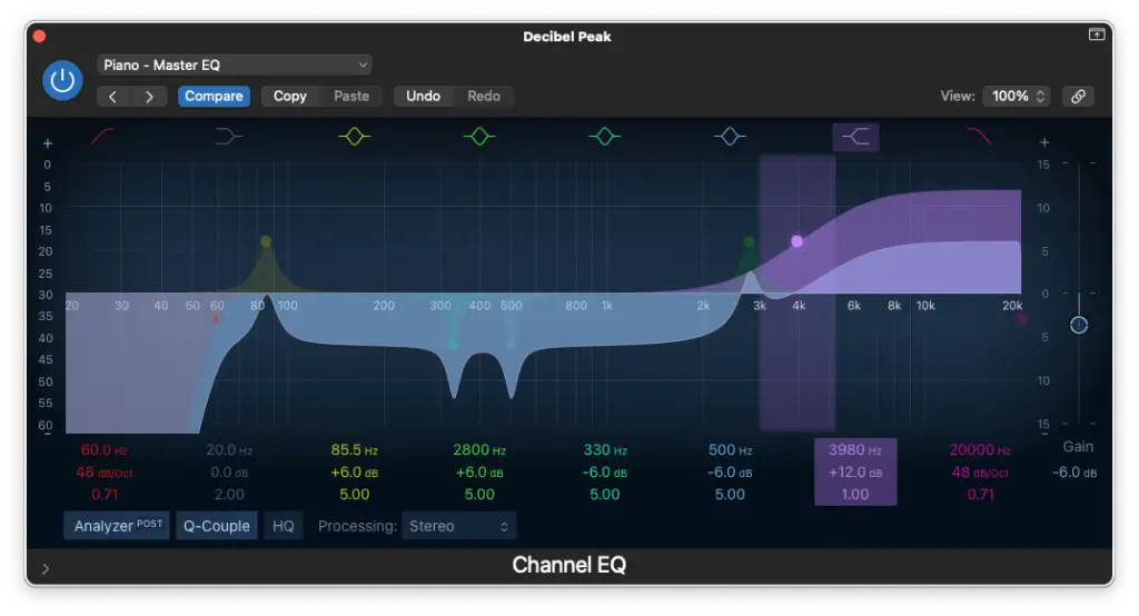 beginner piano eq step 6 - Decibel Peak